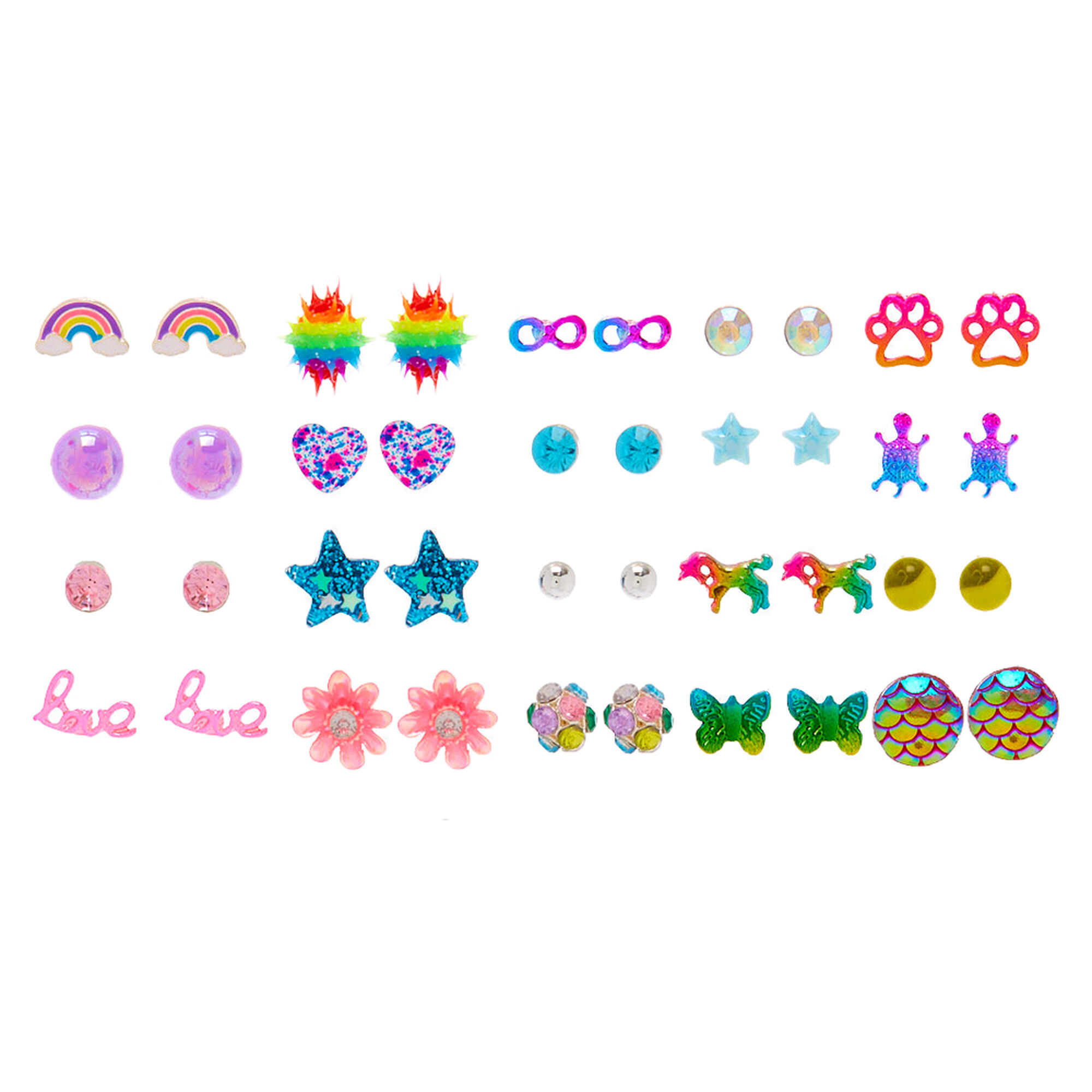 View Claires Rainbow Mix Stud Earrings 20 Pack Silver information