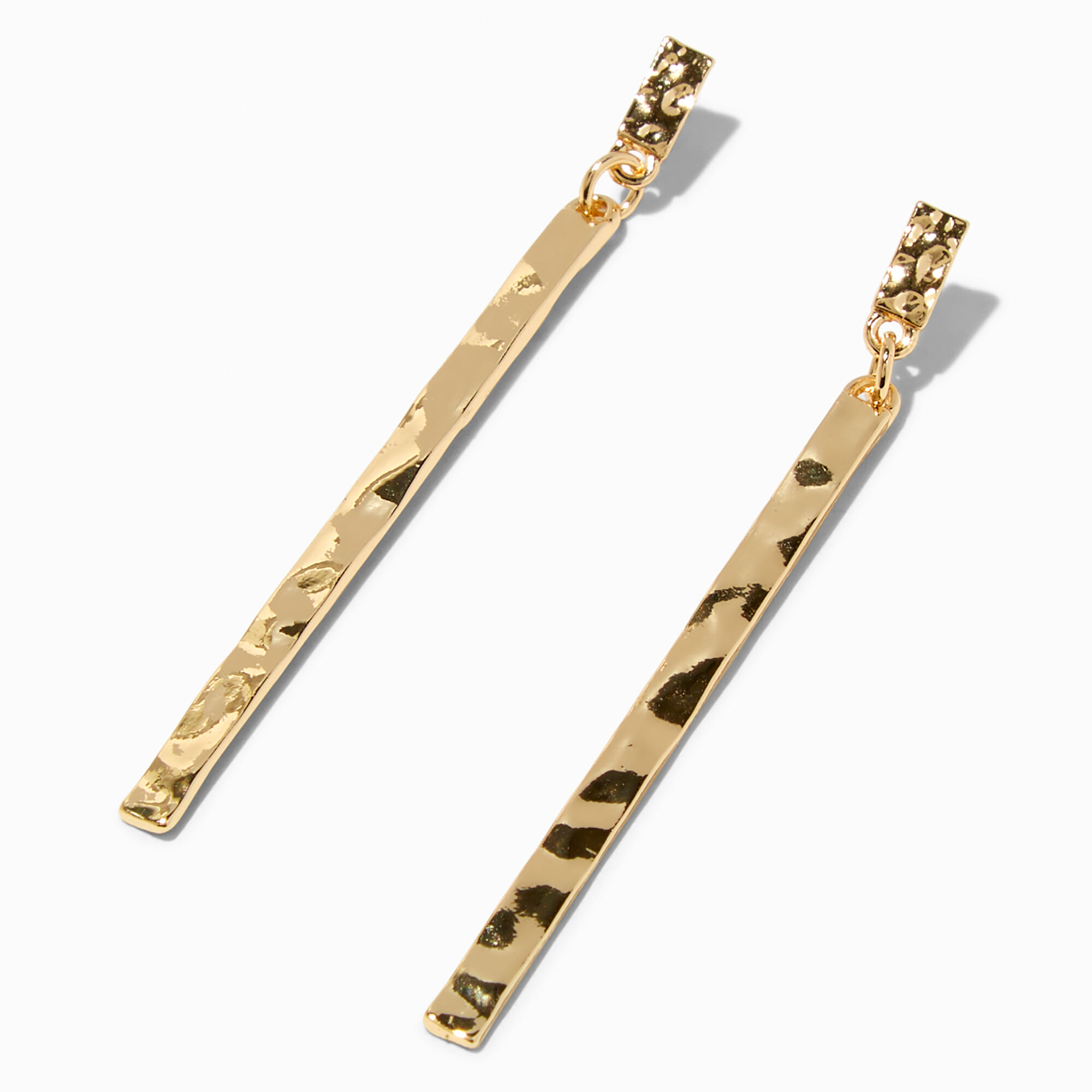 View Claires Tone Beaten 3 Linear Stick Drop Earrings Gold information