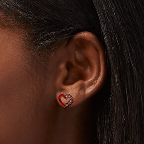 Crystal Embellished Anodized Red Heart Stud Earrings,
