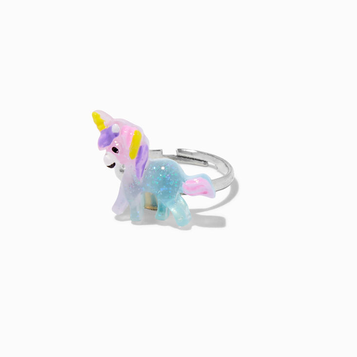 Claire&#39;s Club Pastel Glitter Unicorn &amp; Cat Silver-tone Rings - 5 Pack,