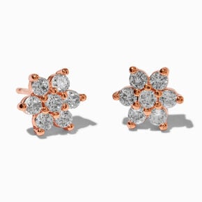 C LUXE by Claire&#39;s 18k Rose Gold Plated Cubic Zirconia Flower Stud Earrings,
