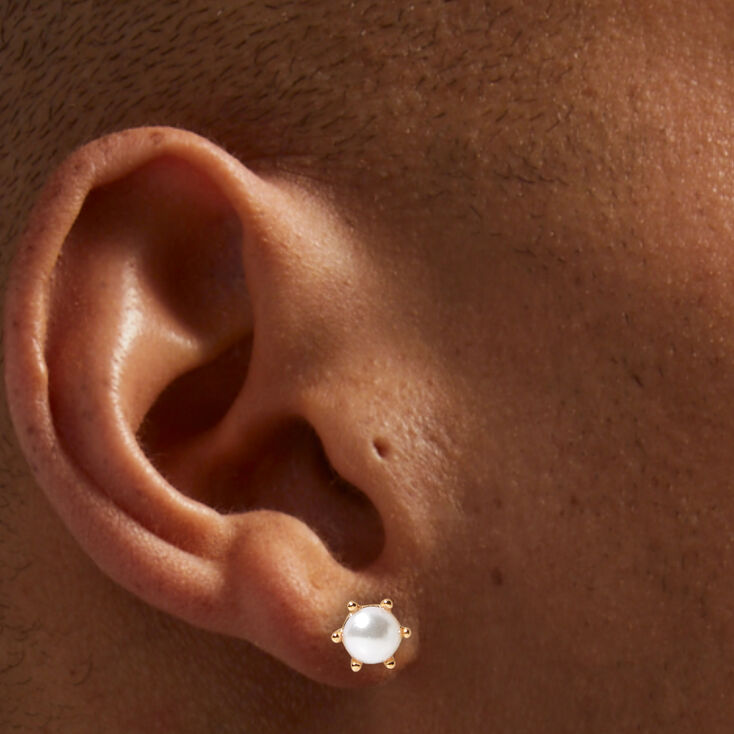 White Pearl 6MM Gold Stud Earrings,