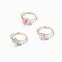 Gold Daisy, Yin Yang Heart, &amp; Blue Mushroom Rings - 3 Pack,