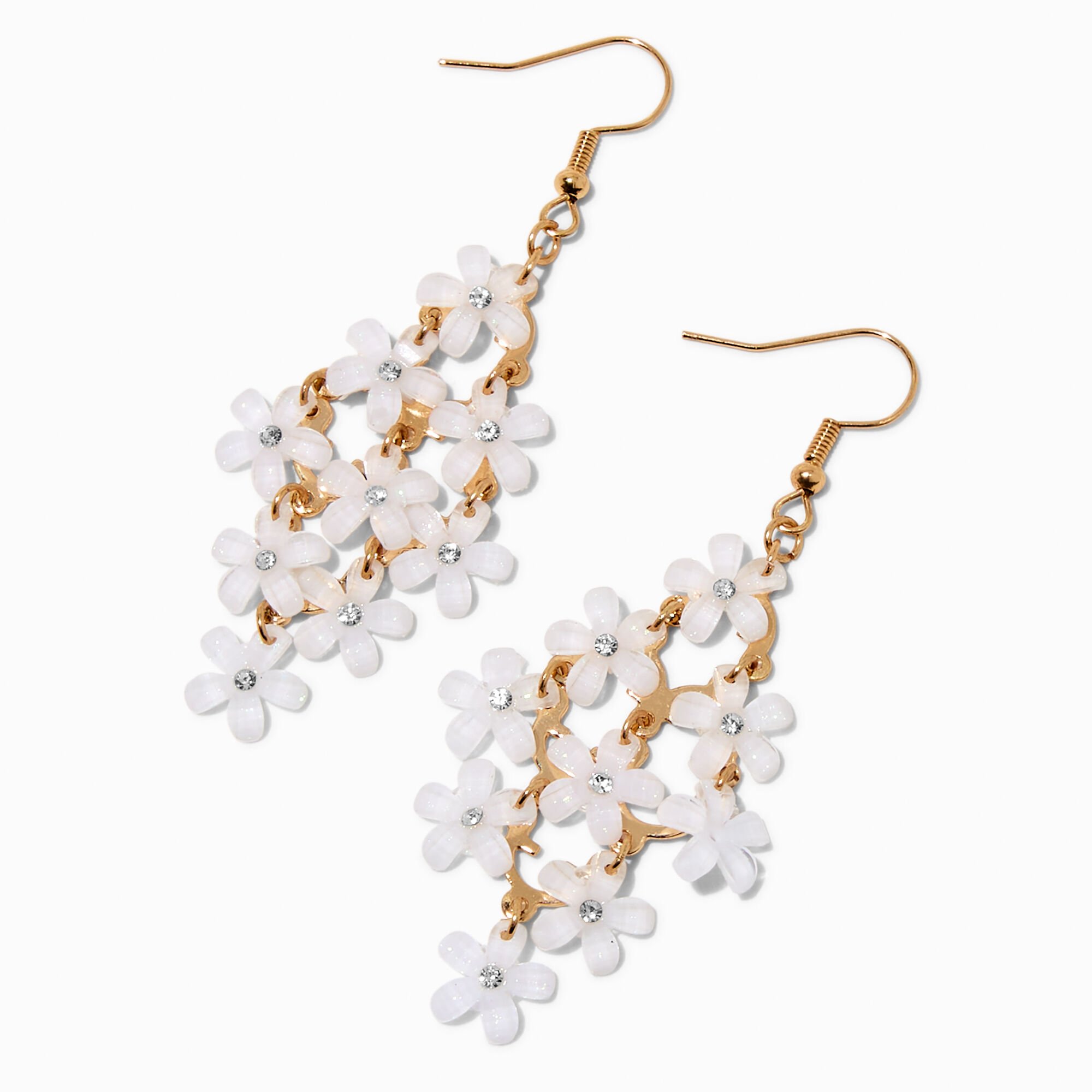 White Daisy Chandelier Drop Earrings,