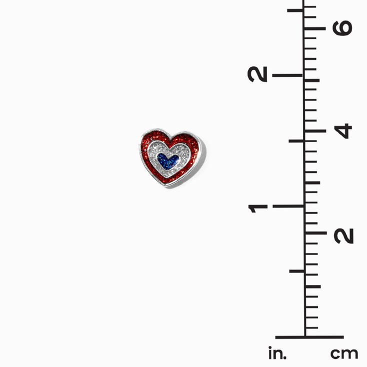 Patriotic Red, White, &amp; Blue Heart Stud Earrings,