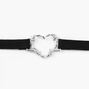 Silver Heart Charm Black Choker Necklace,