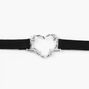 Silver Heart Charm Choker Necklace - Black,