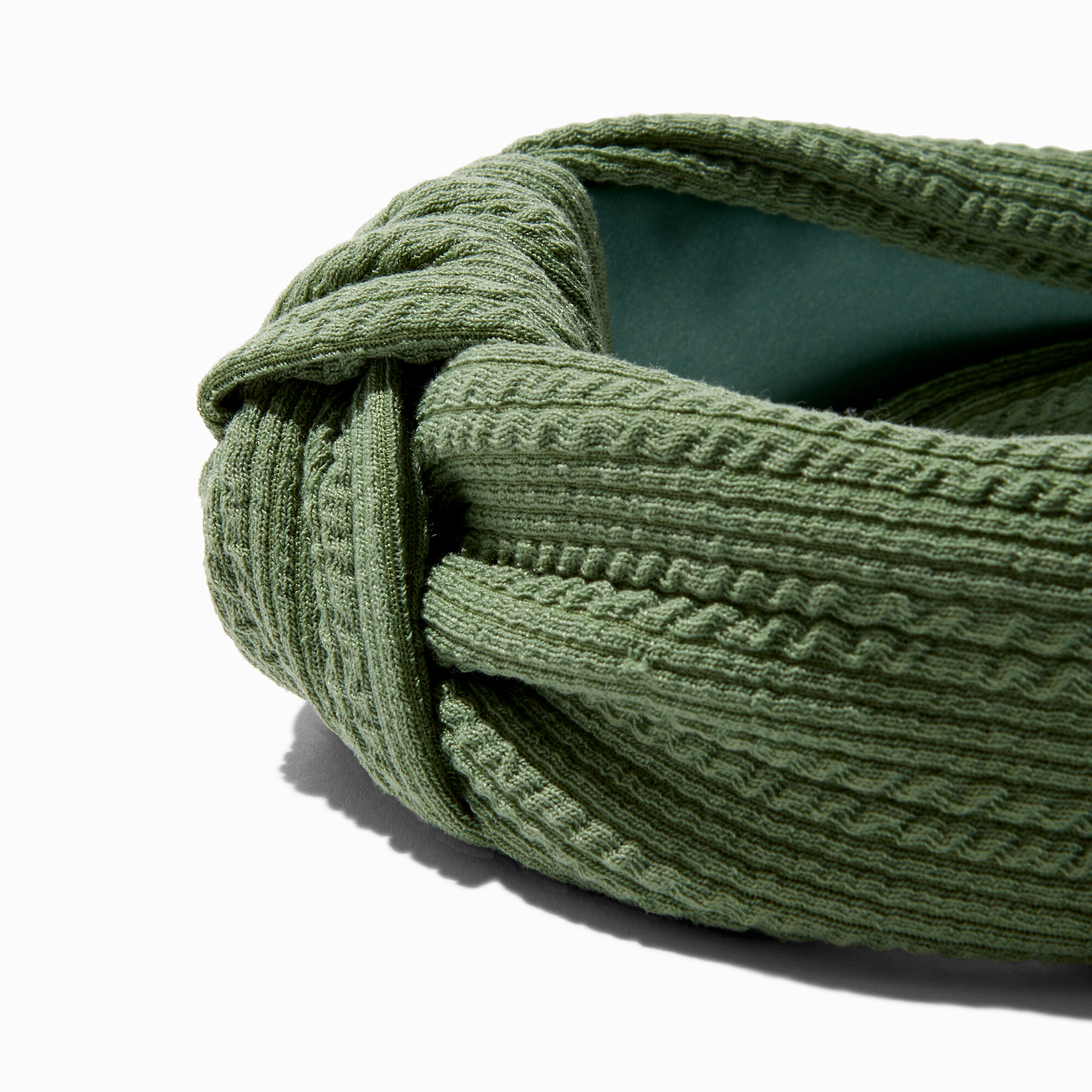 Serre-tête noué froissé couleur olive,