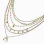 Green Teardrop Burnished Gold Multi-Strand Necklace,
