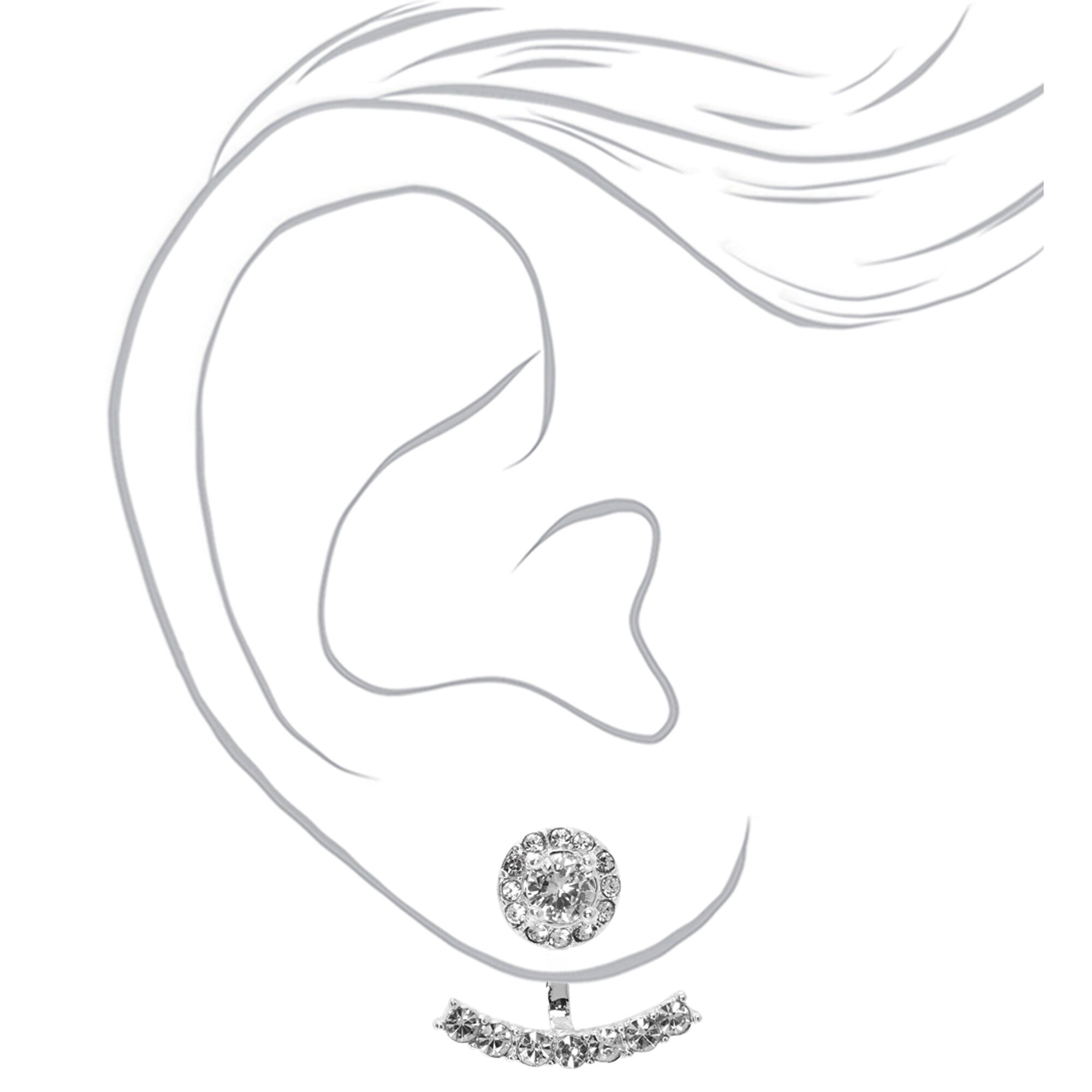 Silver Cubic Zirconia Halo Ear Jacket Earrings,