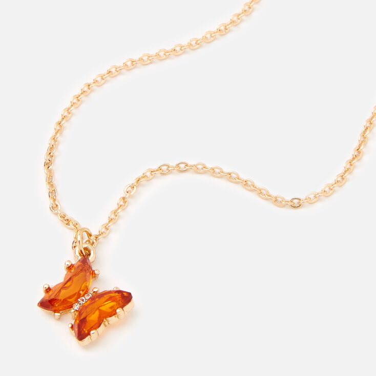 Butterfly Birthstone 16&quot; Gold Pendant Necklace - February,
