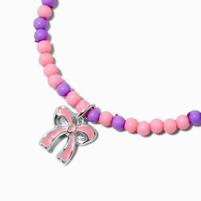 Claire&#39;s Club Pink &amp; Purple Bow Seed Bead Stretch Bracelet,