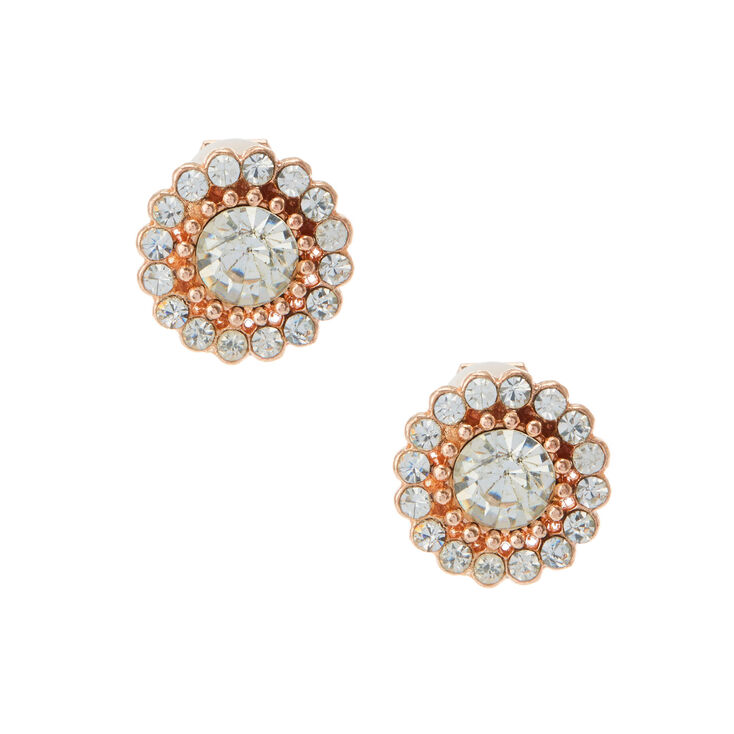 Rose Gold Tone Crystal Glitz Clip on Stud Earrings,