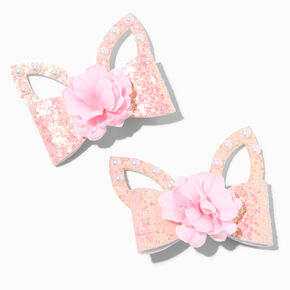 Easter Bunny Ears Glitter Bow Hair Clips - 2 Pack,