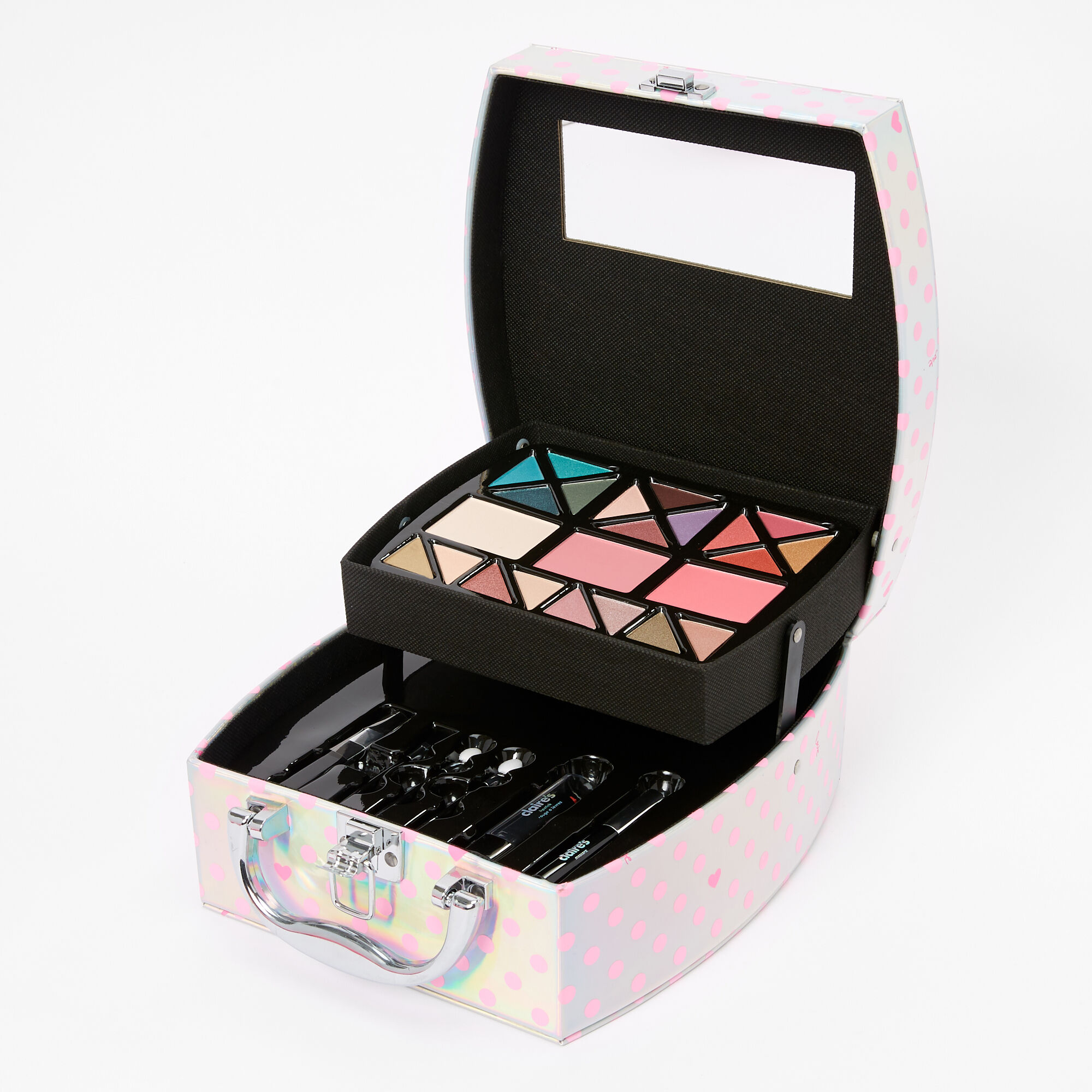 Holographic Polka Dot Travel Case Makeup Set - Pink,