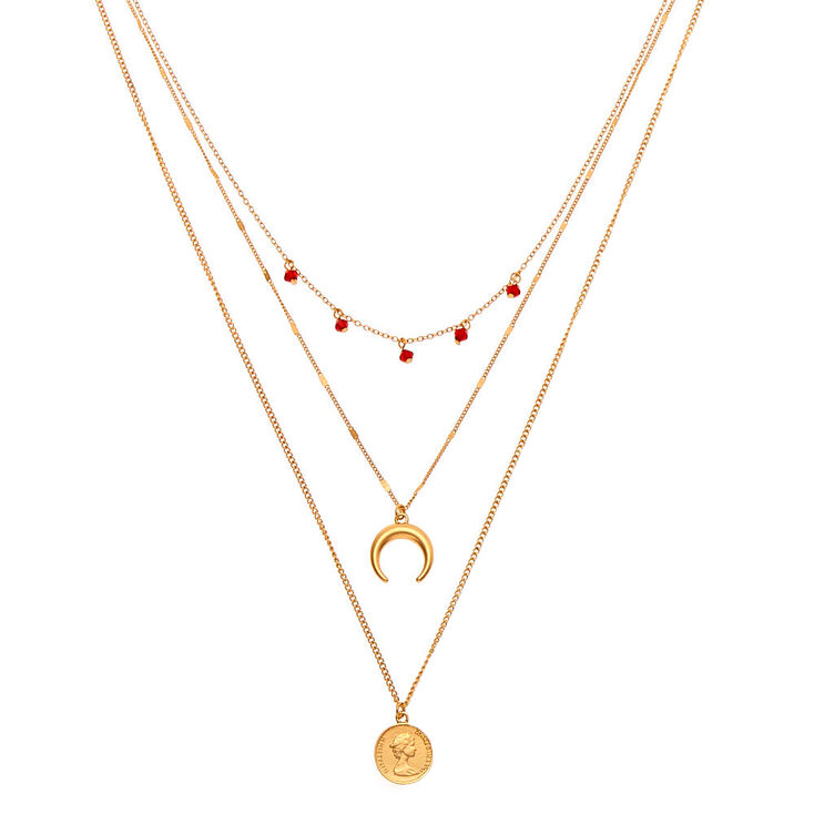 Gold Western Coin Multi Strand Necklace,