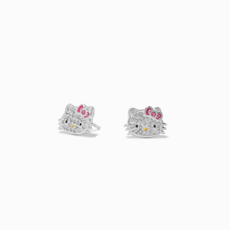 Sterling Silver Hello Kitty&reg; Pav&eacute; Crystal Stud Earrings,