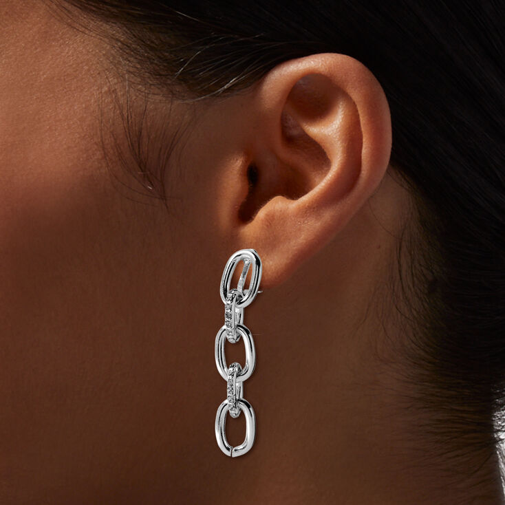 Crystal &amp; Silver-tone Chunky Chain Clip-On Drop Earrings,