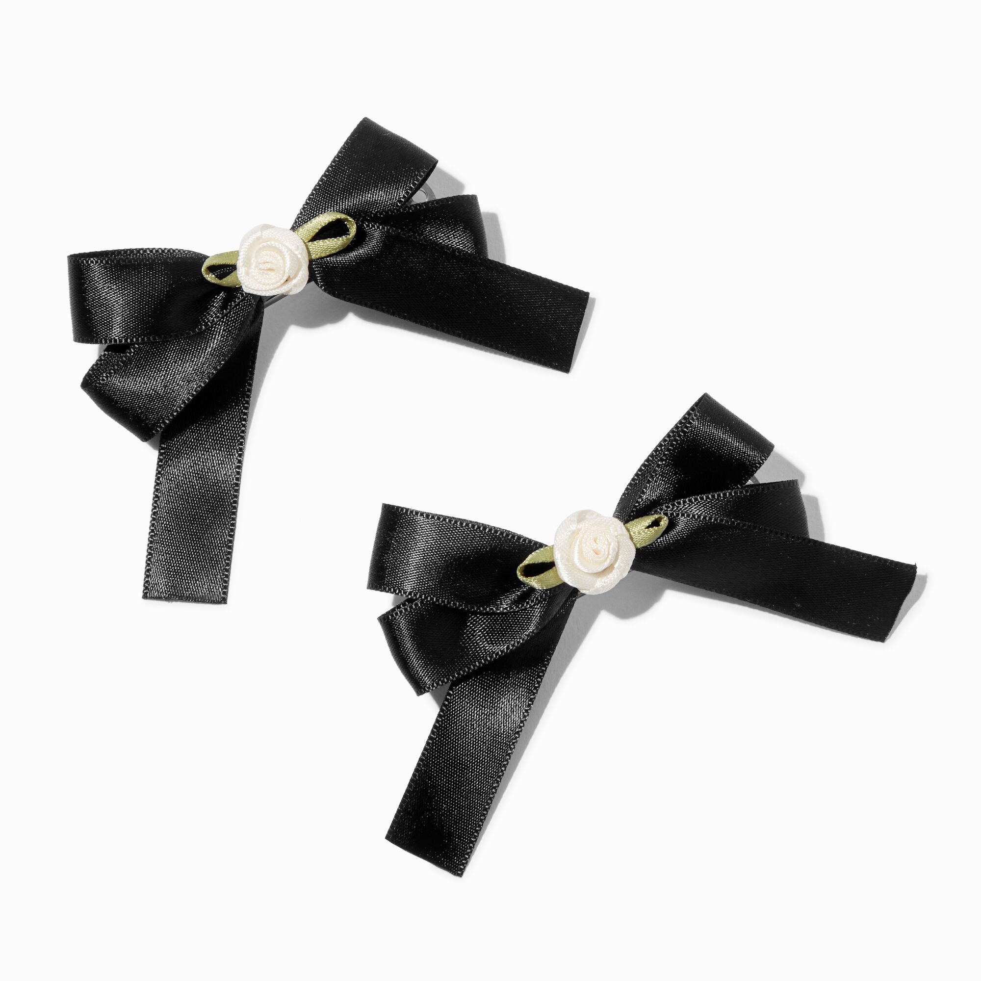 View Claires Floral Embellished Bow Hair Clips 2 Pack Black information