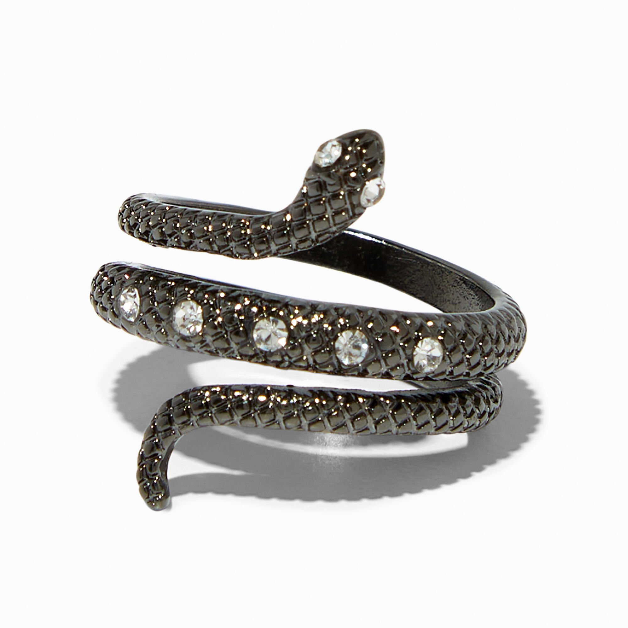 View Claires Hematite Crystal Textured Snake Wrap Ring information