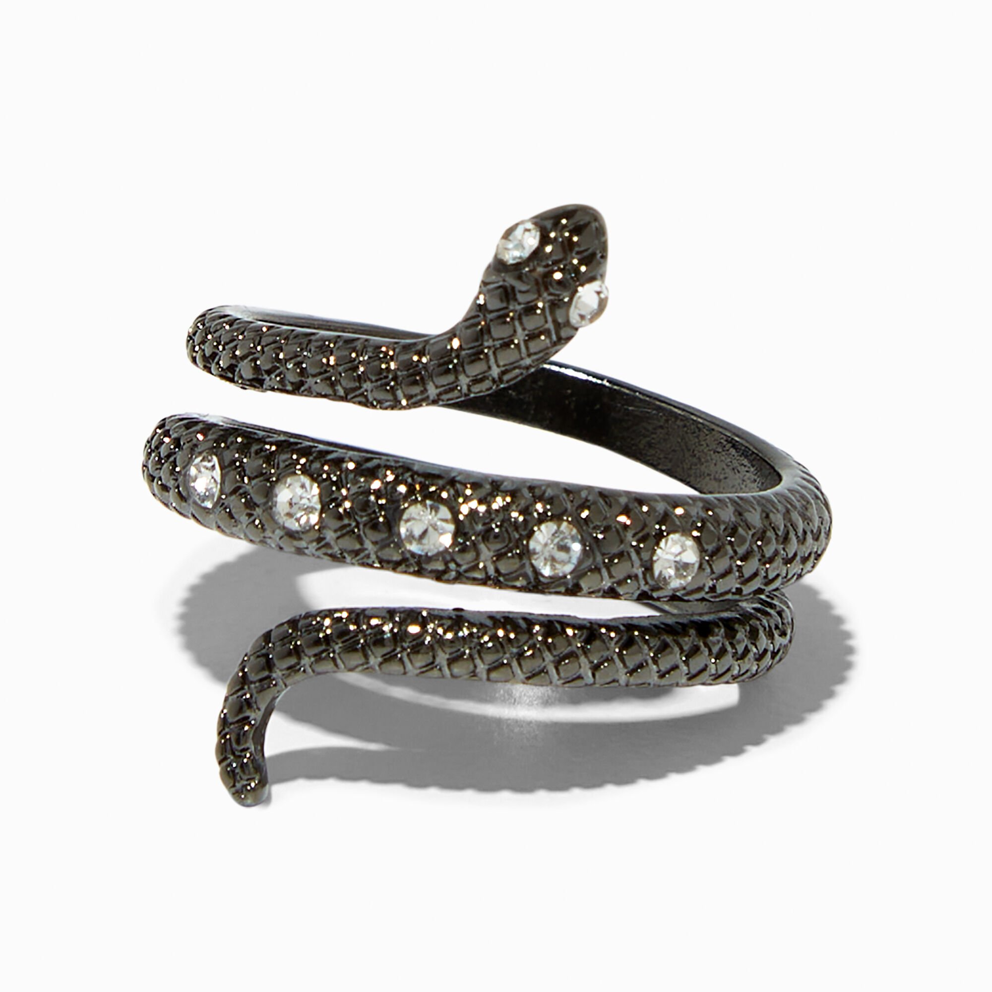 Claire's Bague serpent enveloppant serpent texturée avec strass hématite d'imitation