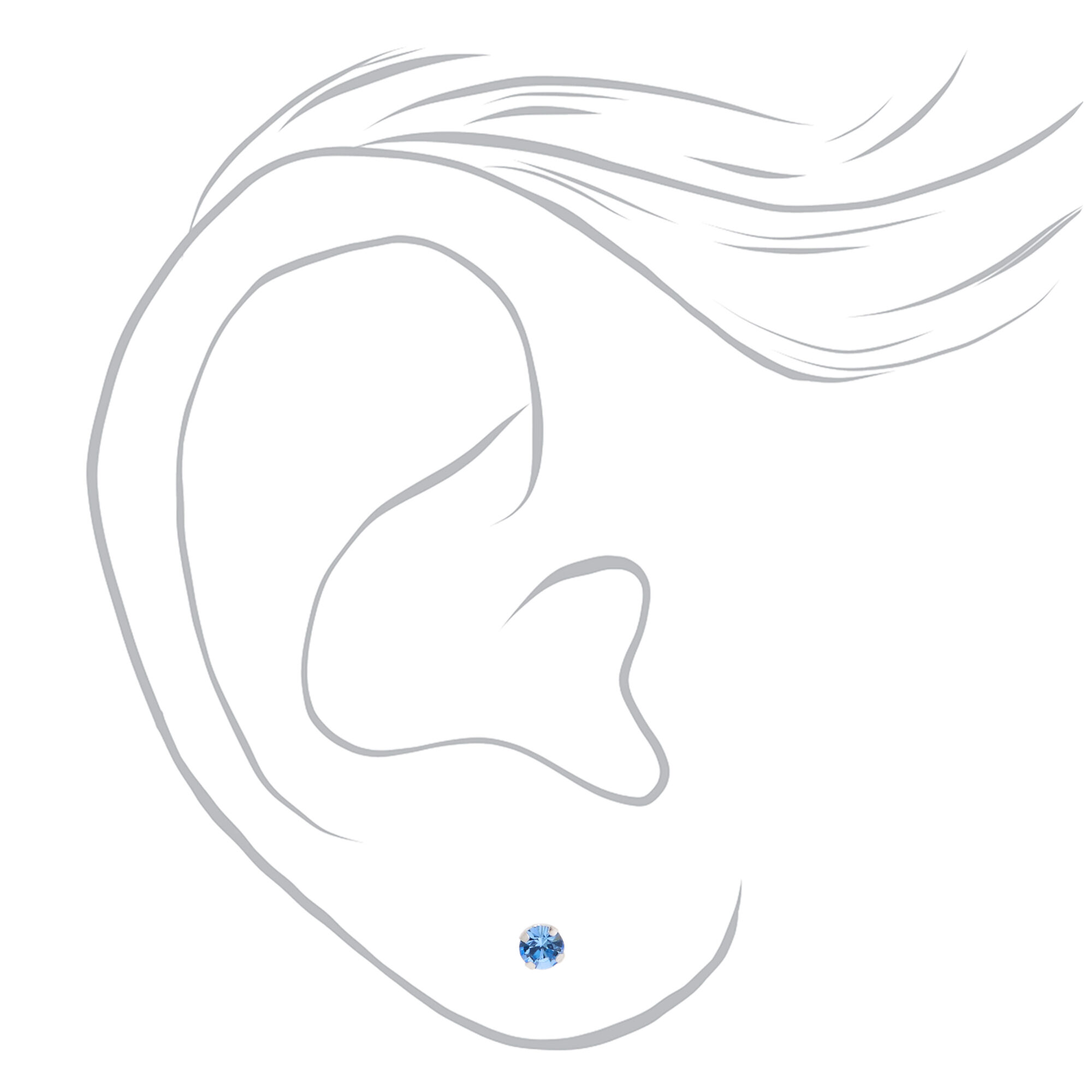 14kt White Gold 3mm March Crystal Light Sapphire Studs Ear Piercing Kit with Ear Care Solution,