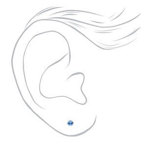 14kt White Gold 3mm March Crystal Light Sapphire Studs Ear Piercing Kit with Ear Care Solution,