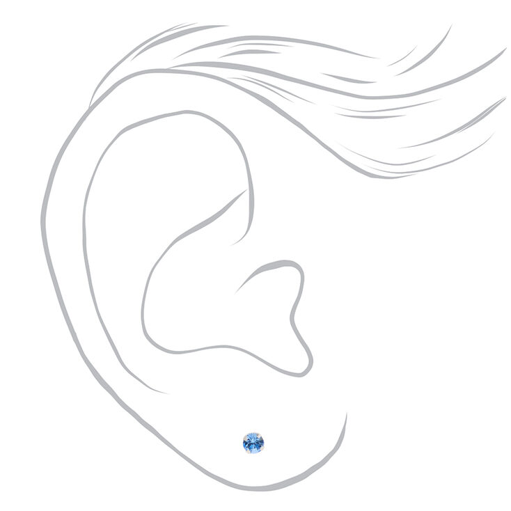 14kt White Gold 3mm March Crystal Light Sapphire Studs Ear Piercing Kit with Ear Care Solution,