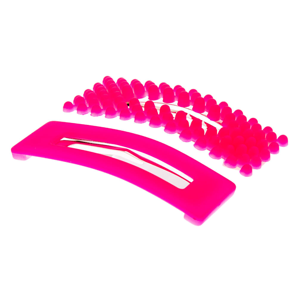 Beaded Matte Rectangle Snap Hair Clips - Neon Pink, 2 Pack,