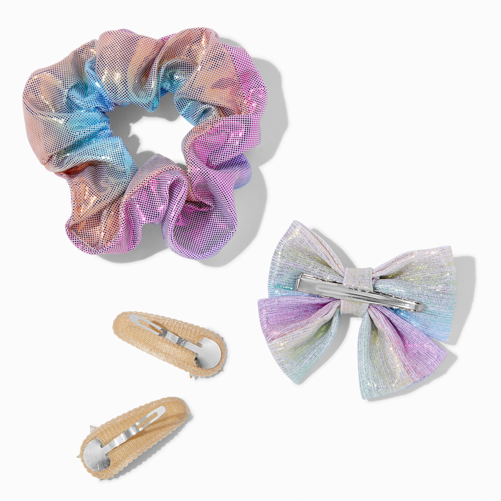 Claire's Club Iridescent Mixed Scrunchie & Hair Clips Set - 4 Pack,