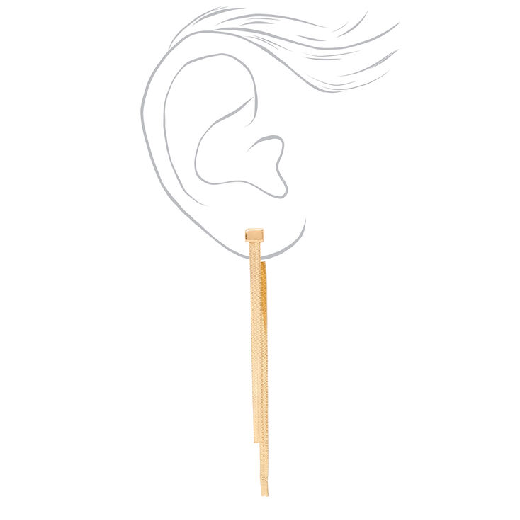 Gold Double Snake Chain 3&quot; Front And Back Drop Earrings,