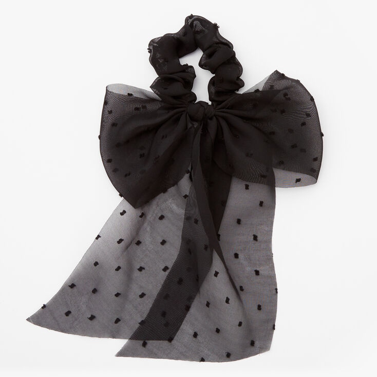 Claire's Chouchou à nœud en organza à pois - Noir