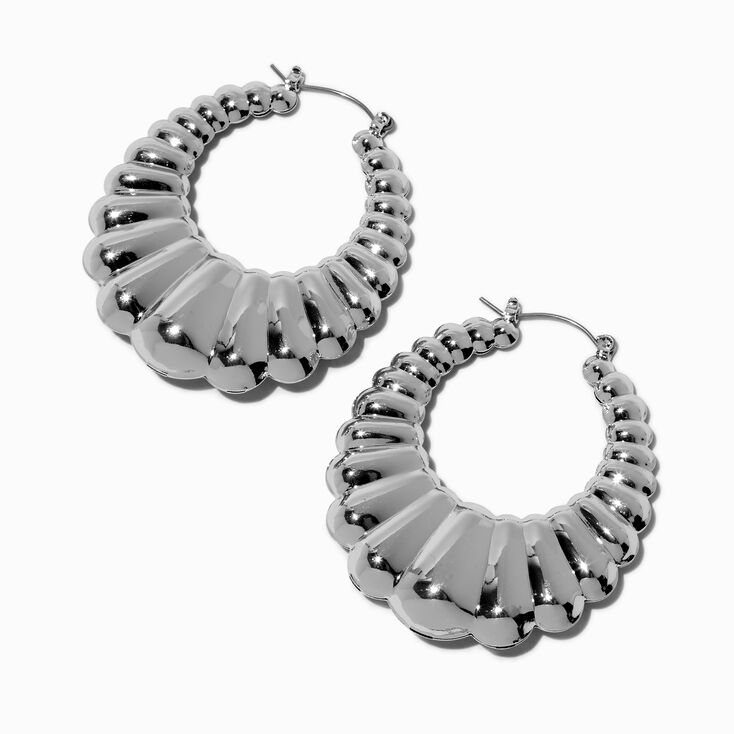 Silver-tone Thick Crescent Hoop Earrings,