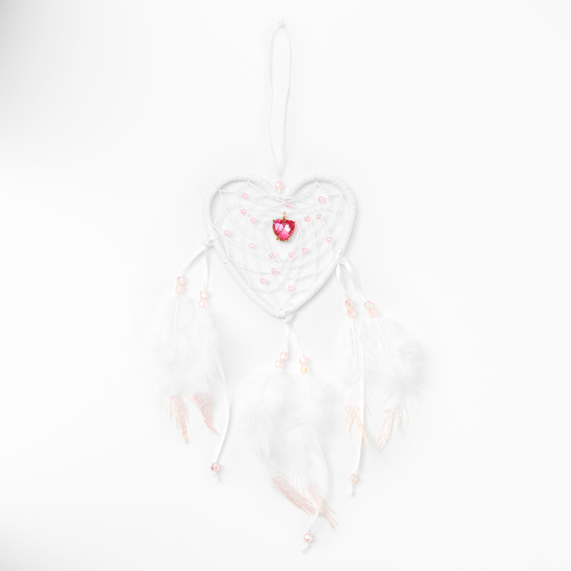 Claire's Décoration murale attrape-rêves à plumes cœur - Blanc