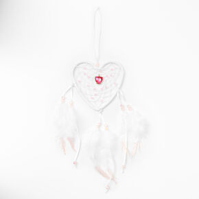 Heart Feather Dreamcatcher Wall Art - White,