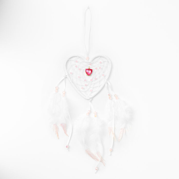Heart Feather Dreamcatcher Wall Art - White,