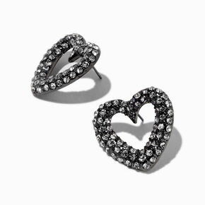 Clous d&#39;oreilles couleur h&eacute;matite strass c&oelig;ur ajour&eacute;,