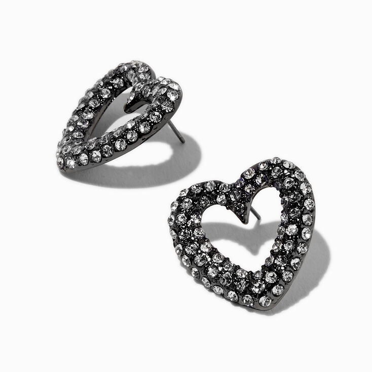 Clous d&#39;oreilles couleur h&eacute;matite strass c&oelig;ur ajour&eacute;,