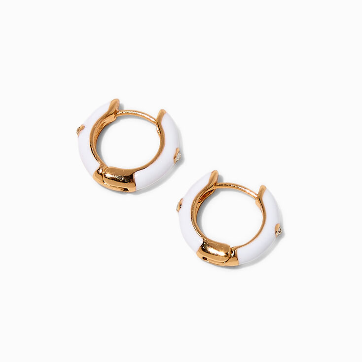 White Enamel Huggie Hoop Earrings,