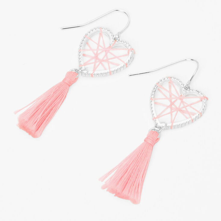 Glow In The Dark 1&quot; Pink Heart Tassel Drop Earrings,