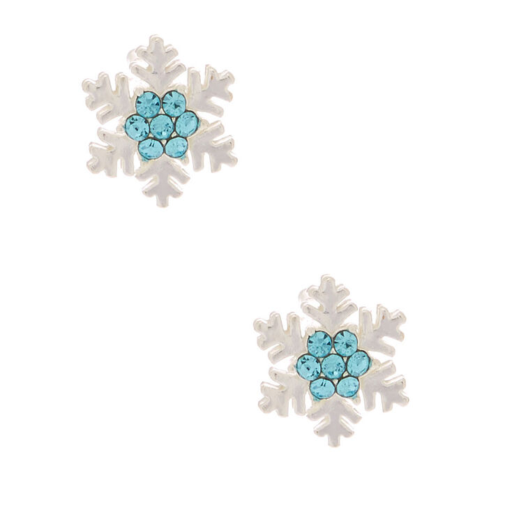Sterling Silver Crystal Snowflake Stud Earrings - Blue,