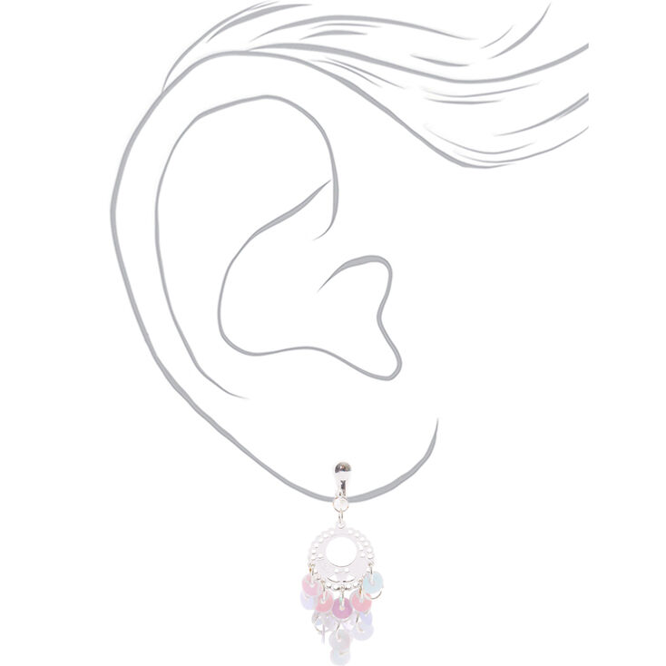 1.5&quot; Iridescent Sequin Chandelier Clip On Drop Earrings,