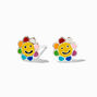 Sterling Silver Rainbow Happy Face Daisy Stud Earrings,