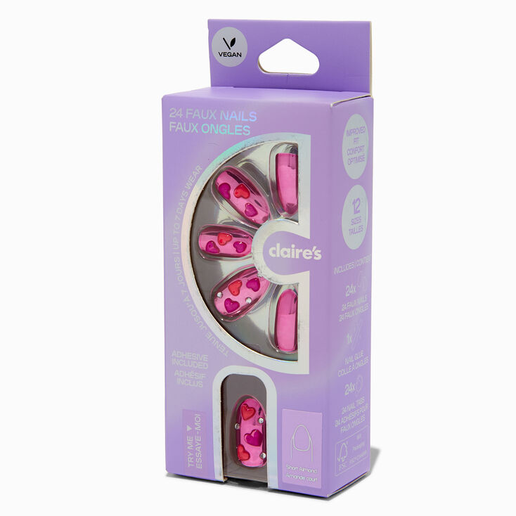 Puffy Heart Pink Chrome Short Almond Vegan Faux Nail Set - 24 Pack,