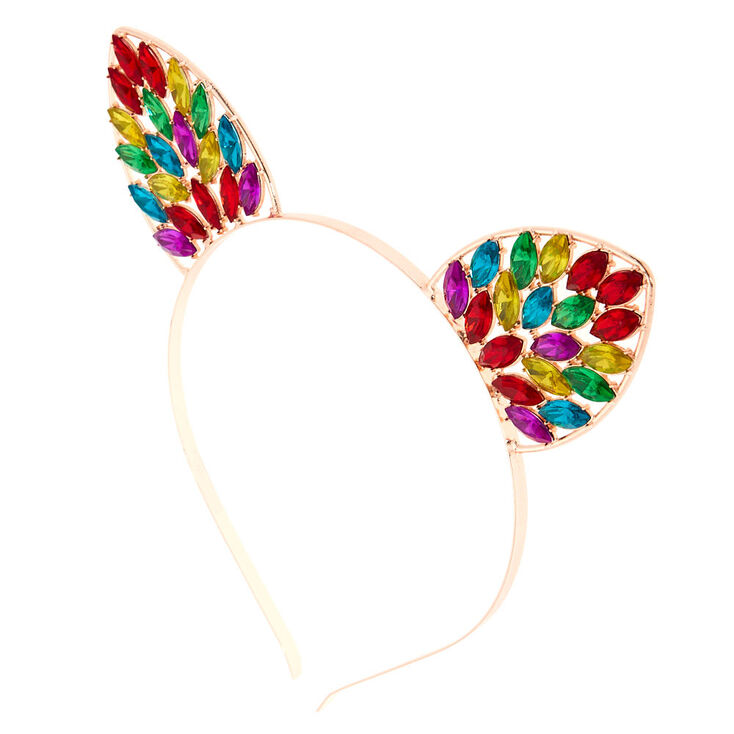 Rose Gold Rainbow Bling Cat Ears Headband,