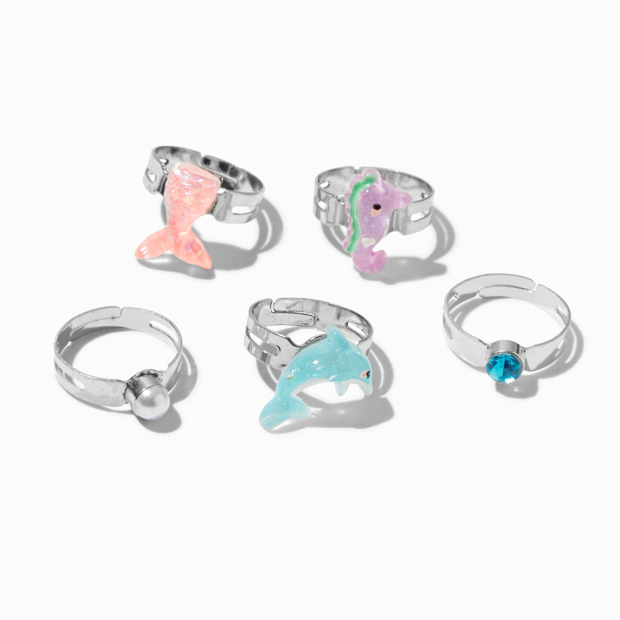 View Claires Club Sea Shell Rings 5 Pack Silver information