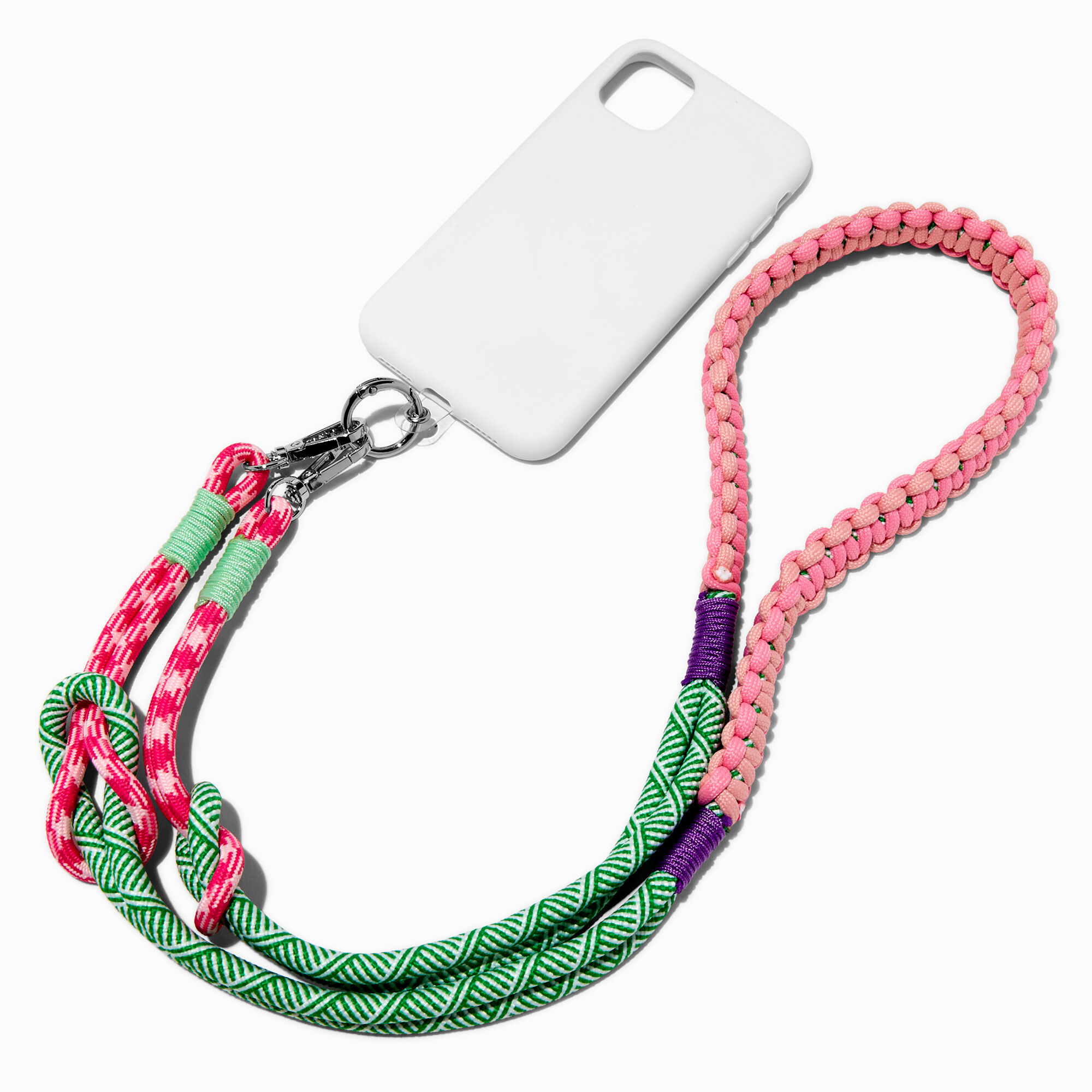 Pink & Green Patterned Crossbody Phone Lanyard,