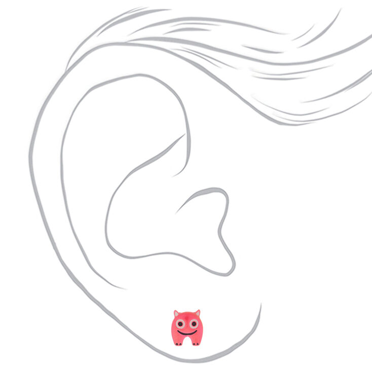 Quirky Monster Stud Earrings - Pink,