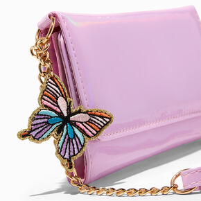 Pink Butterfly Charm Faux Patent Leather Wallet &amp; Chain,