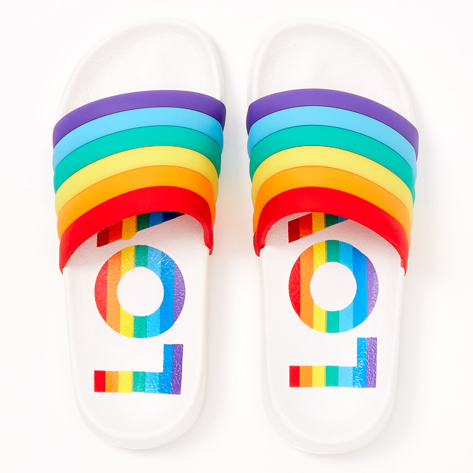 Rainbow Love Slide Sandals Claire S Us